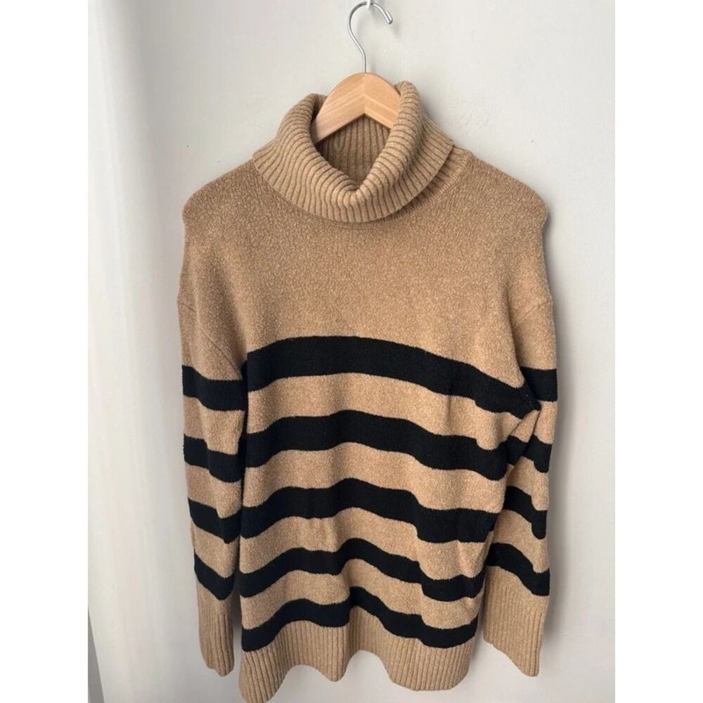 Nine West Camel Black Striped Turtleneck Sweater XS